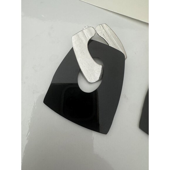 NWT Max Mara Umbro Black Silver Abstract Drop Earrings Geometric Design $235 - Picture 5 of 6